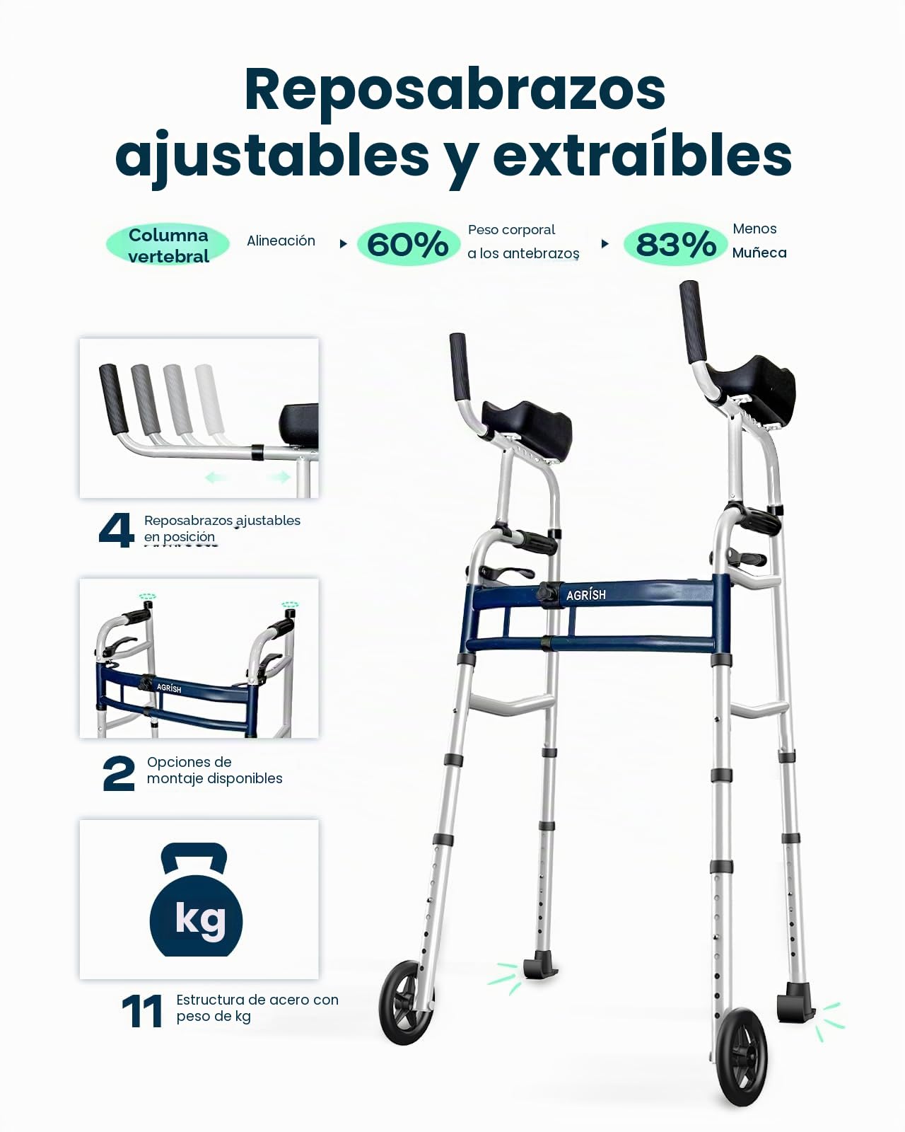 Andador Vertical Estrecho para Espacios Reducidos, Anchura 5 Niveles Altura 10 Niveles Regulable, Tacataca Plegable para Puertas Angostas, Caminadores Ligeros para Ancianos Mayores