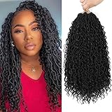 8 Packs Goddess Faux Locs Crochet Hair for Black Women,Natural Black Goddess Locs Crochet Hair, Boho Style Locs, River Locs Crochet Hair with Curly Ends (18Inch, 1B#, 8Packs)