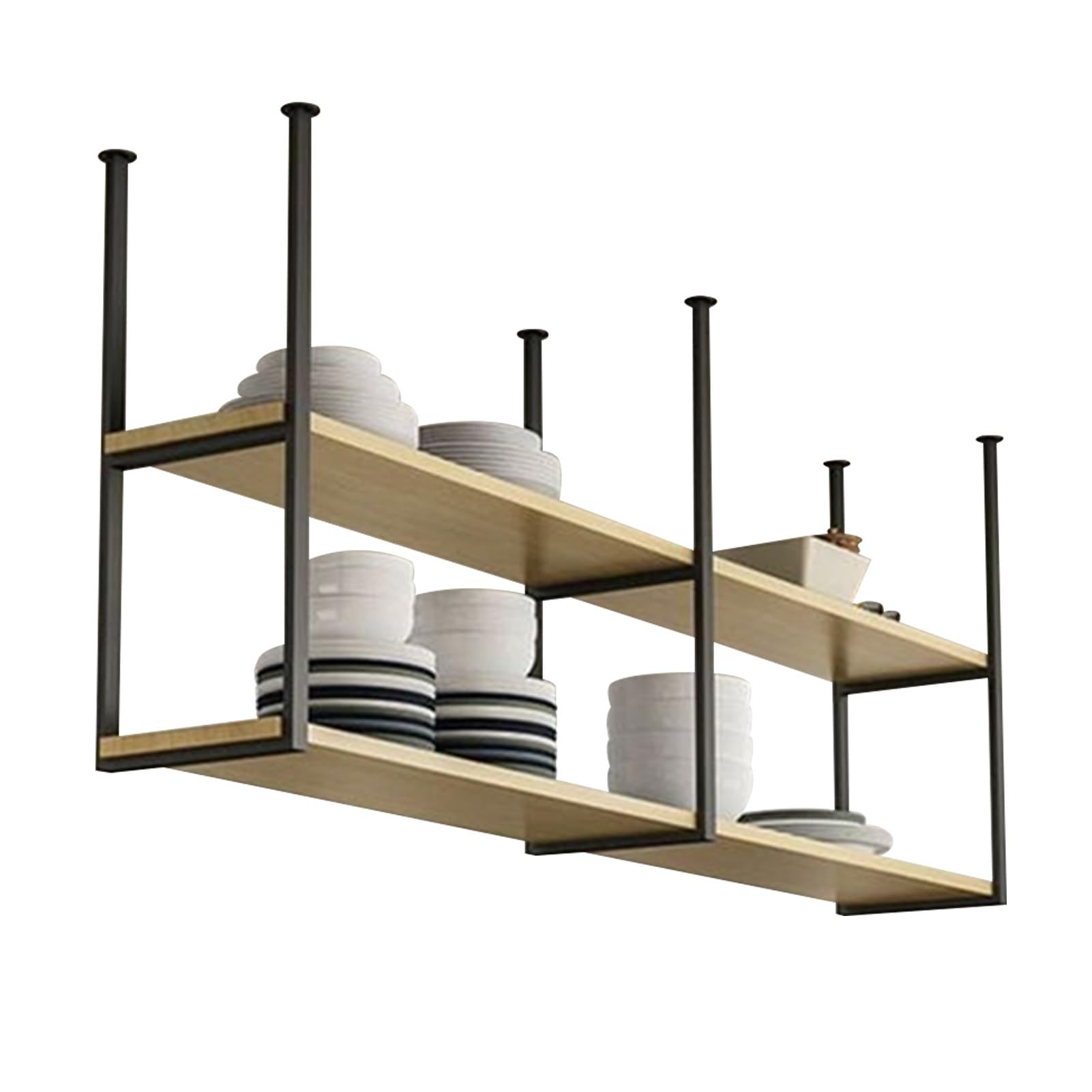 Étagère suspendue plafond 2 niveaux en métal robuste de 130x30x80cm pour verres