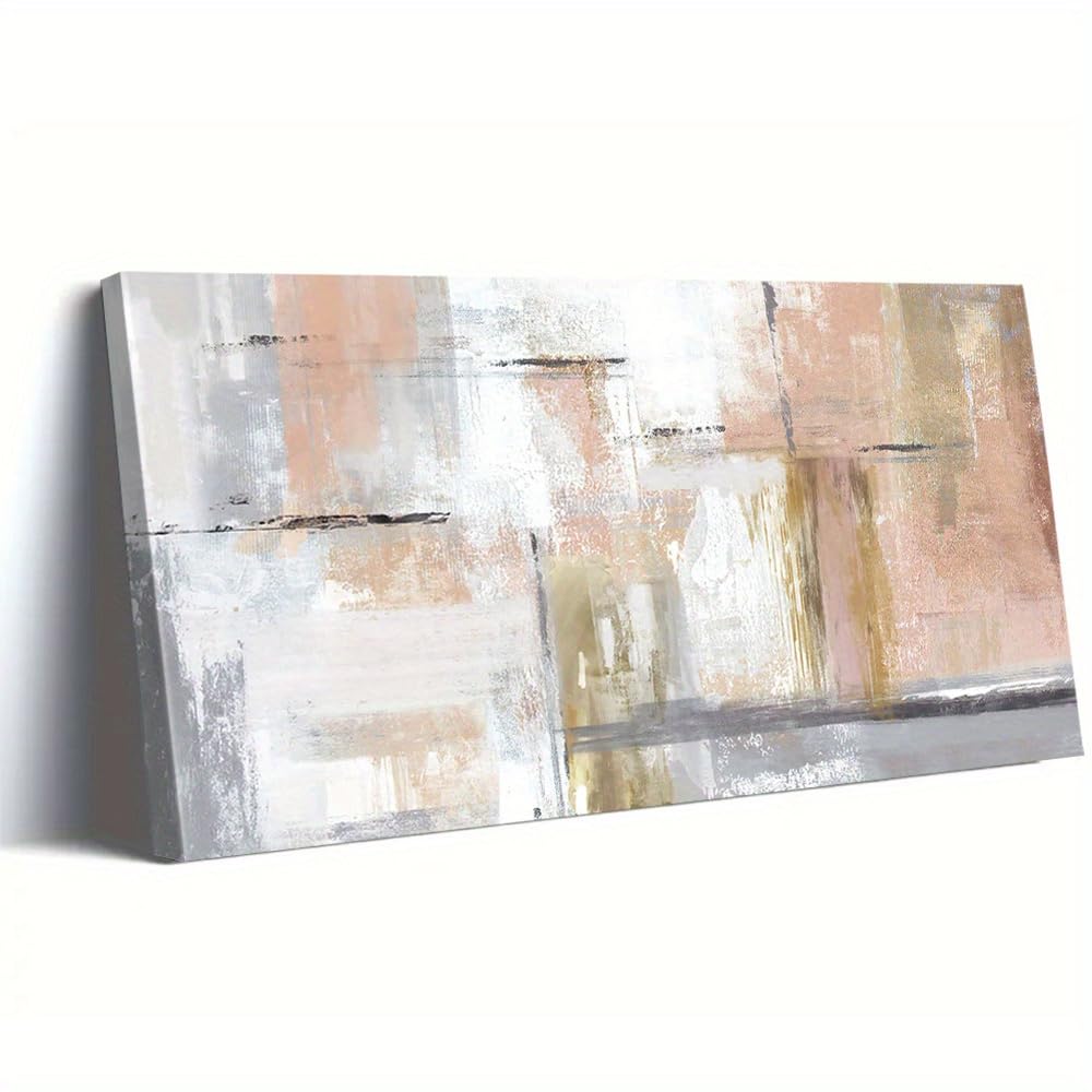 AEFOUU Canvas Wall Art Print Pink Golden Abstract Wall Art - Modern Minimalist Neutral Pink Golden Texture Painting for Living Room(65x130cm/26x52in/Frameless)