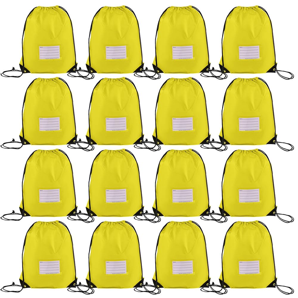 16 Pack Drawstring Bags,Bulk Draw String Backpack, DIY Gym Sports Cinch Bag Sackpack for Women Men, Yellow