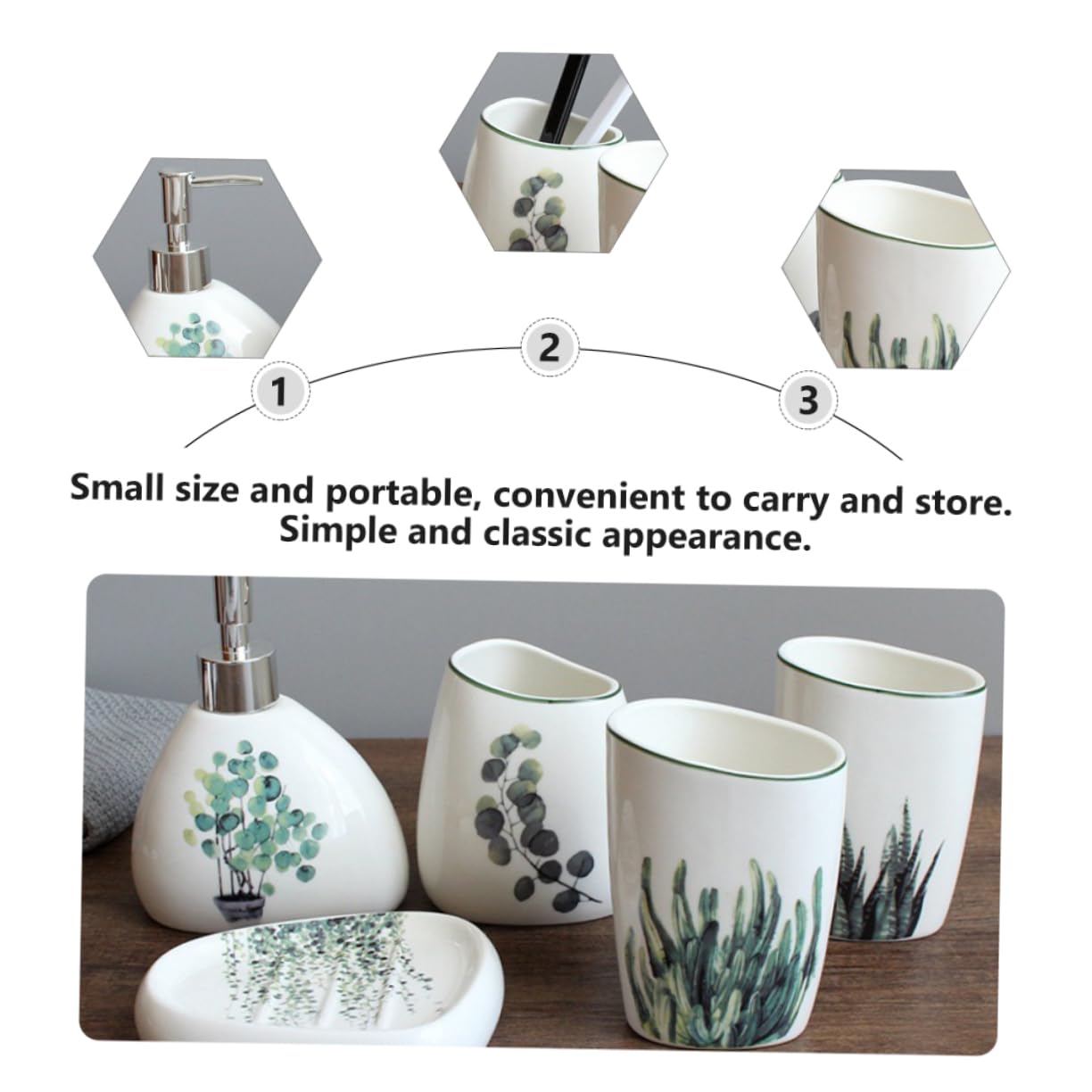 Juego de Accesorios de Baño de 5 Piezas Cerámico Jabonera Vaso para Cepillo de Dientes y Gárgaras Diseño Elegante Accesorio Compacto para Baño para Decorar y Organizar