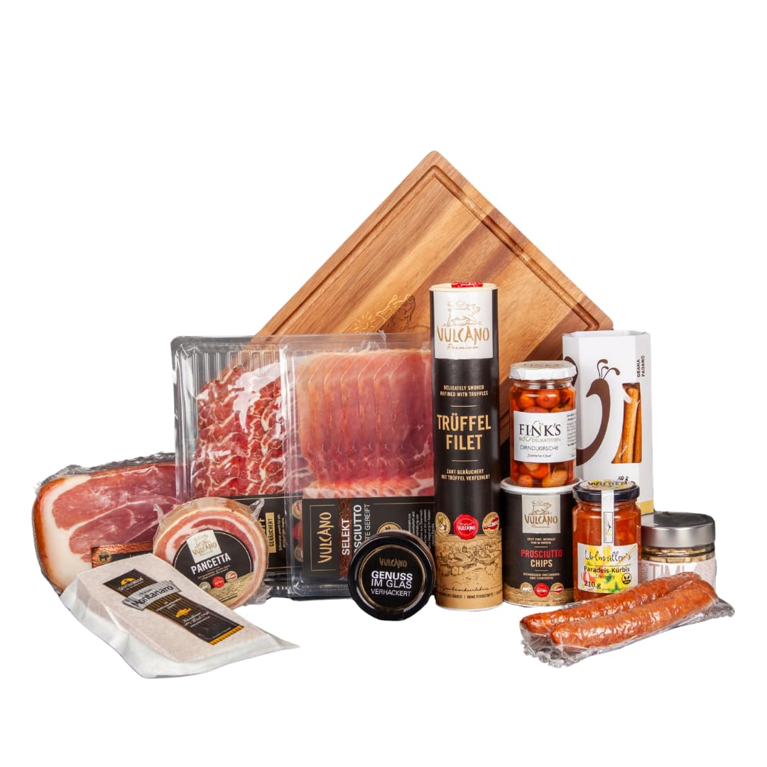 Vulcano Geschenkpaket Superlative – Premium Feinkost Geschenkset aus Österreich mit Schinken, Käse, Snacks & Süßigkeiten, handverlesen & stilvoll verpackt für Gourmets & Genießer