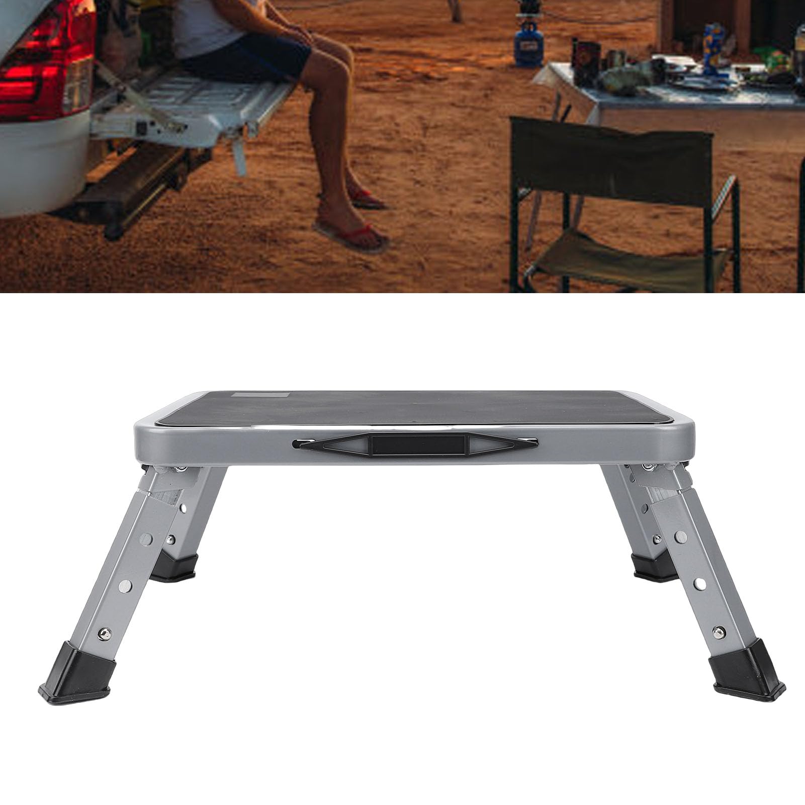 KIMISS Taburete Plegable para RV, Ajustable de 3 Niveles con Amplia Superficie Antideslizante, Capacidad de 330.7 Lbs, Plataforma Portátil para Acampar