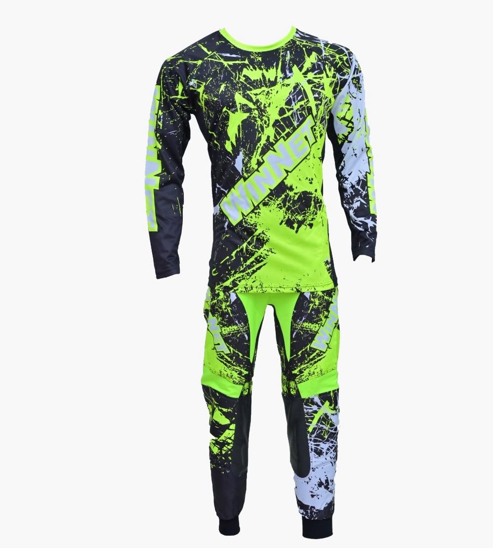 WinNet Completo tuta kit per moto da cross enduro quad maglia e pantalone giallo fluo