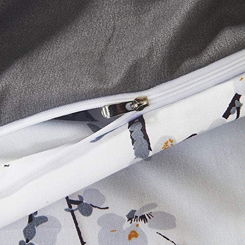 YEPINS Microfiber Quilt Duvet Cover Set with Zipper Closure and Corner Ties, Tree Branch Printed Pattern, Grey and White Color, Reversible Design- King Size(230X220CM)