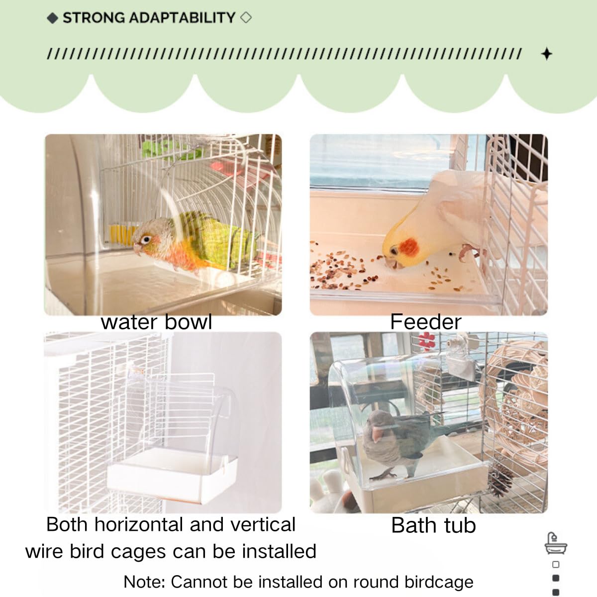 Bird Bath Cage, Cleaning Pet Supplies Cockatiel Bird Clear Bathtub with Bottom Drawer for Little Bird Parrots Spacious Parakeets Portable Shower for Most Birdcage 3
