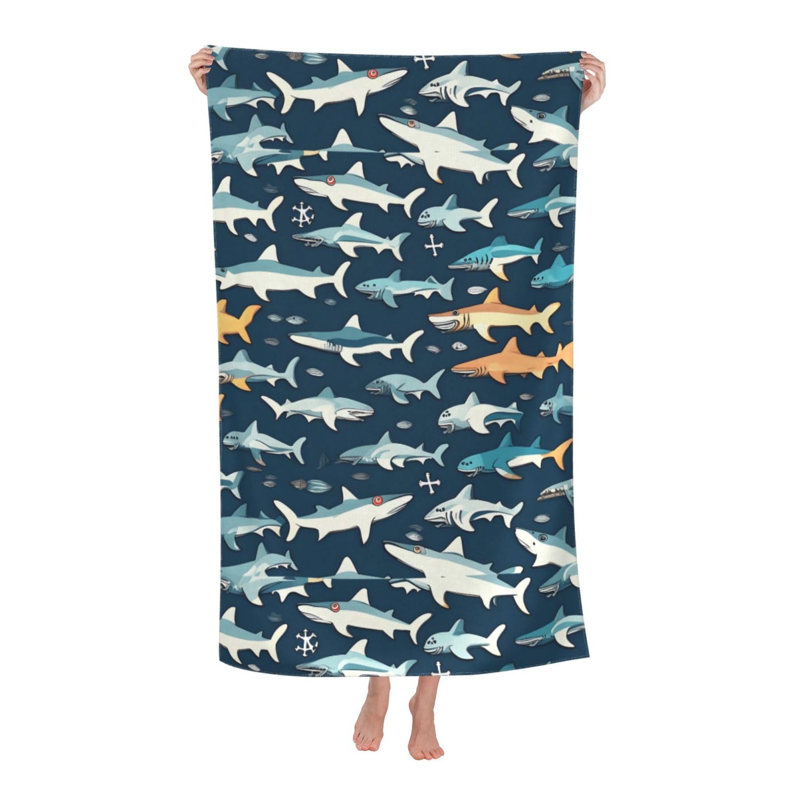 Cbaaghh Sharks Nautical Print Adult Beach Towels,Beach & Pool Towel,Beach Towels,Towels For Camping