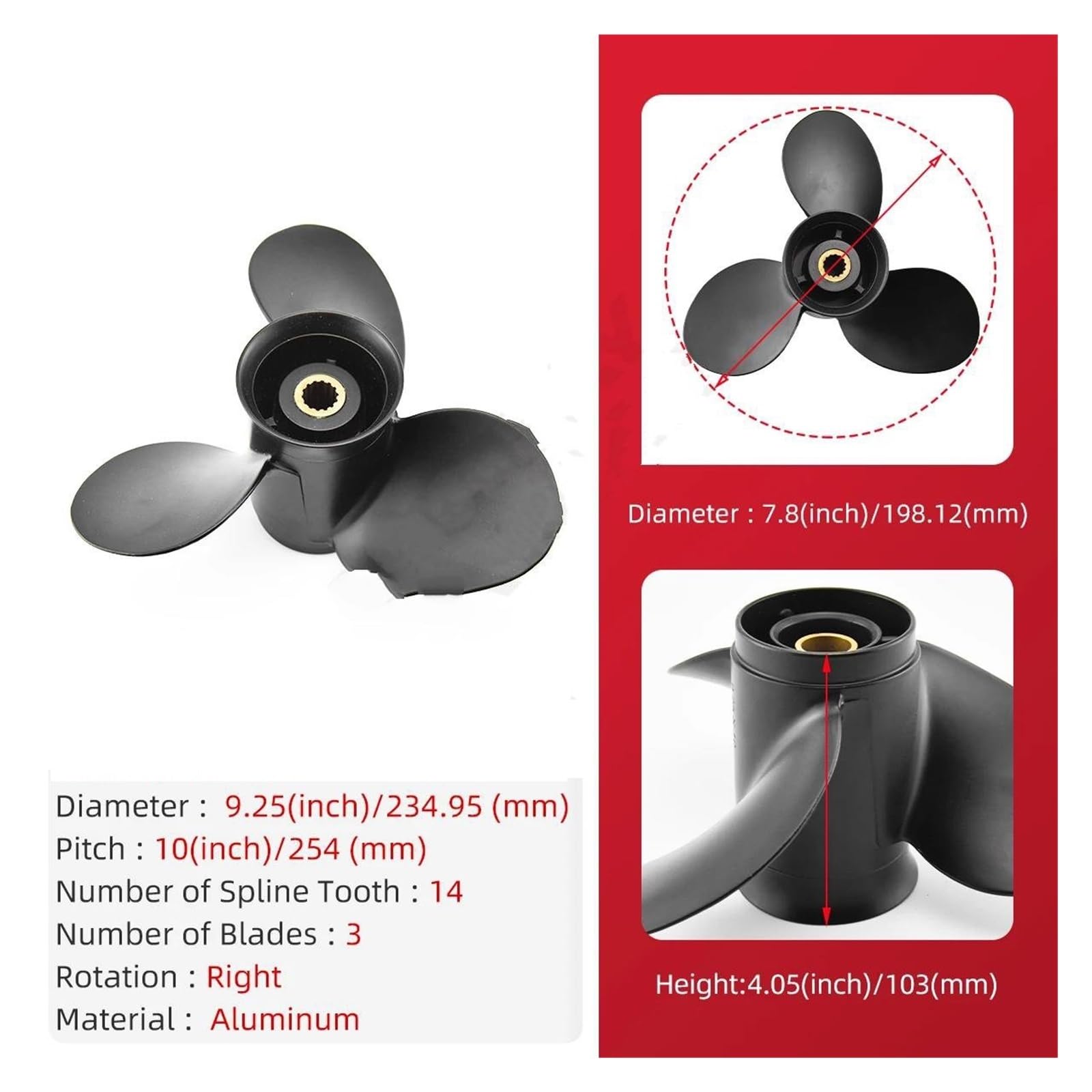 Elica fuoribordo per To&ha&TS&u 9.9hp 15hp 20hp .25 * 10 Vite in Lega di Alluminio per Barca 3 Pale 14 scanalature Parte del Motore Marino Kit Elica Fuoribordo