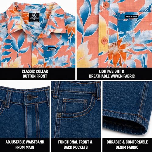 Image of Volcom Infant Toddler Boy Shorts Set - 2 Piece Short Sleeve Graphic Tees & Denim Shorts - Toddler Summer Clothes (12M-7)