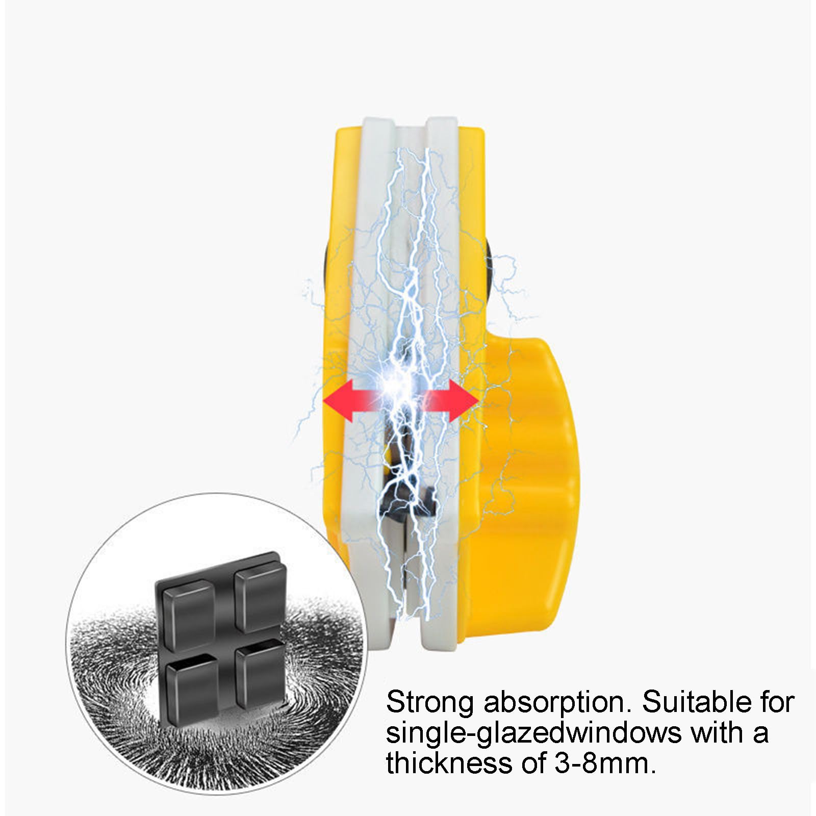 Limpiacristales Magnético de Doble Cara, Cepillo de Limpieza de Ventanas Ajustable de Doble Cara Ventanas de 3-8 mm, Profesional Limpiacristales Magnetico V1(Amarillo)
