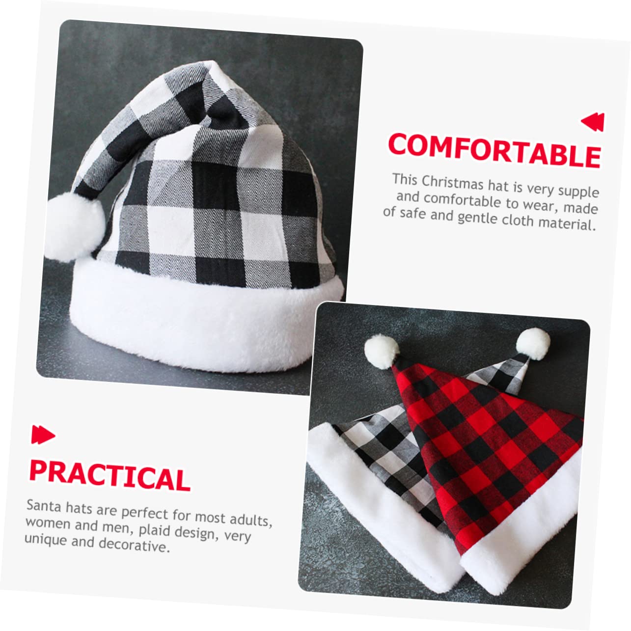 PRETYZOOM 4 Piezas Gorro de Papá Noel a cuadros sombrero de vacaciones para niños sombreros de fiesta de navidad gorros navideños christmas hat gorro de papá noel para hombre paño Black