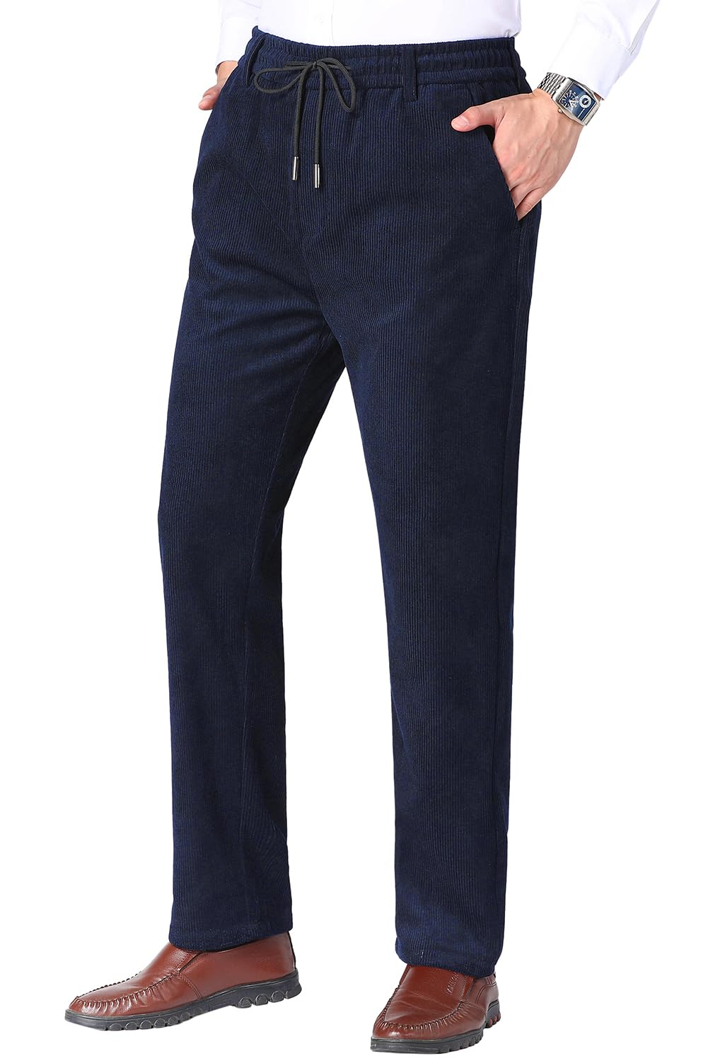 Pantalones de Deporte Hombre Pantalón de Pana de Negocios Casuales Pantalones de Oficina Pantalones de Chándal Cintura Elástica con Bolsillos