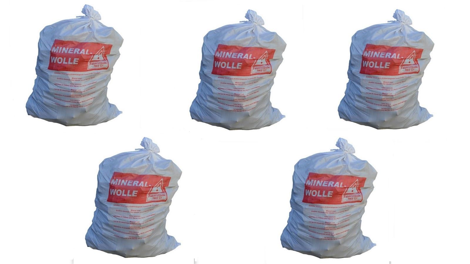 5 Mineralwoll Säcke 140x220 cm - KMF Sack - Big Bag MiWo B teurobrecher - für Mineralfaserabfälle - Transportsack mit Aufdruck - Glaswolle - Isolierwolle