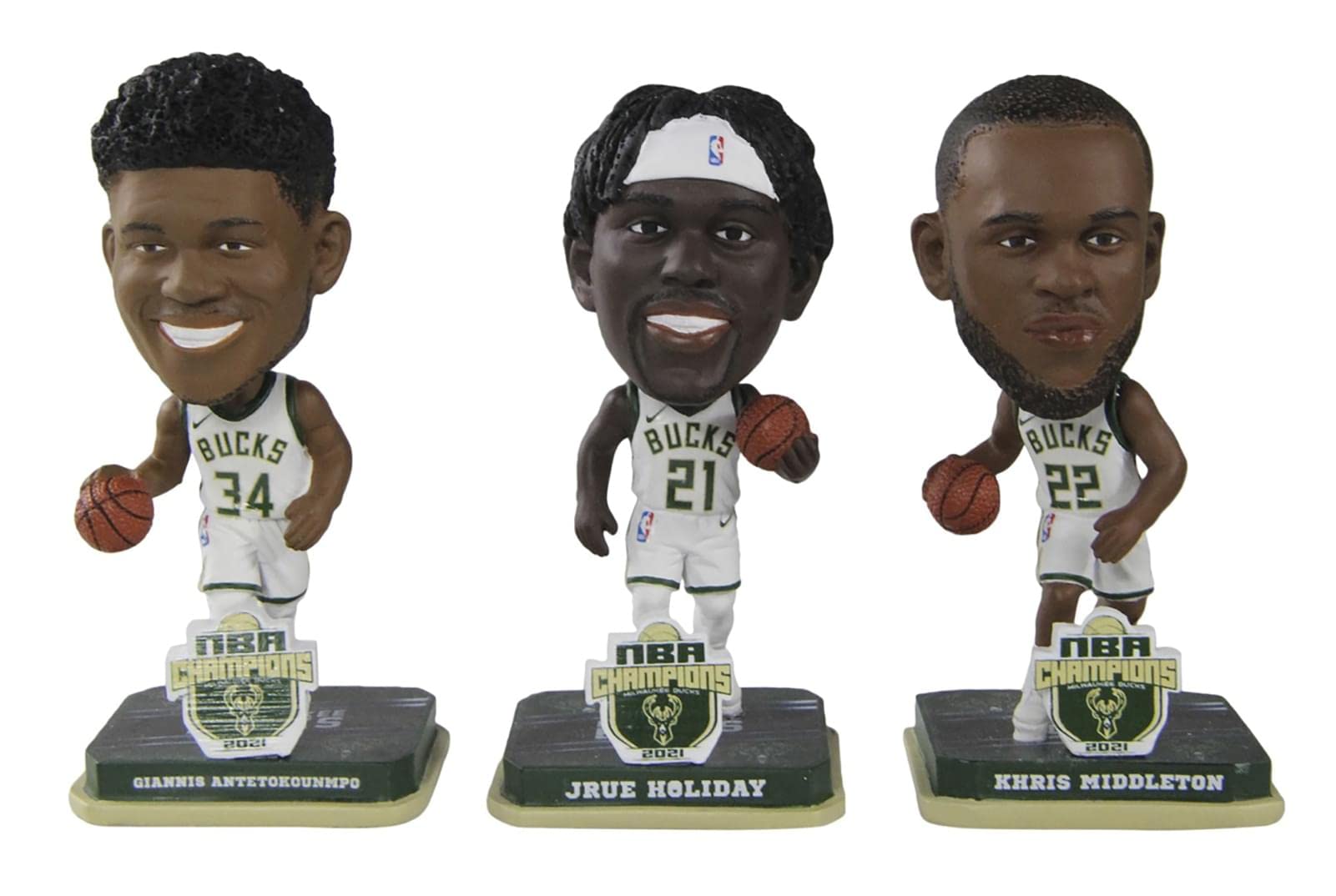 FOCO Milwaukee Bucks 2021 NBA Finals Champions Mini Bobblehead 3-Pack Set Bobble Head
