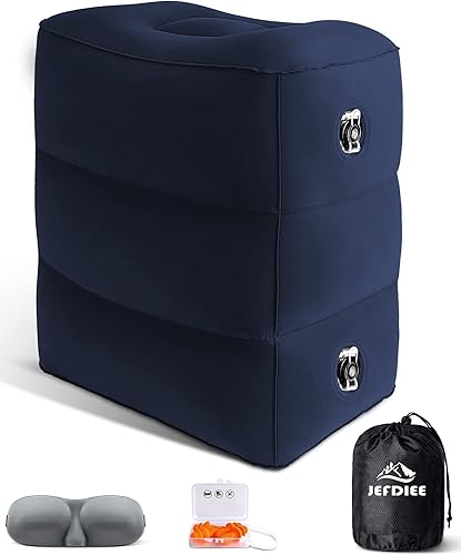 Miniatura 12 de JefDiee Almohada inflable de viaje, cama de avión para niños, almohada de vuelo de altura ajustable, artículos esenciales de viaje para avión, Gris