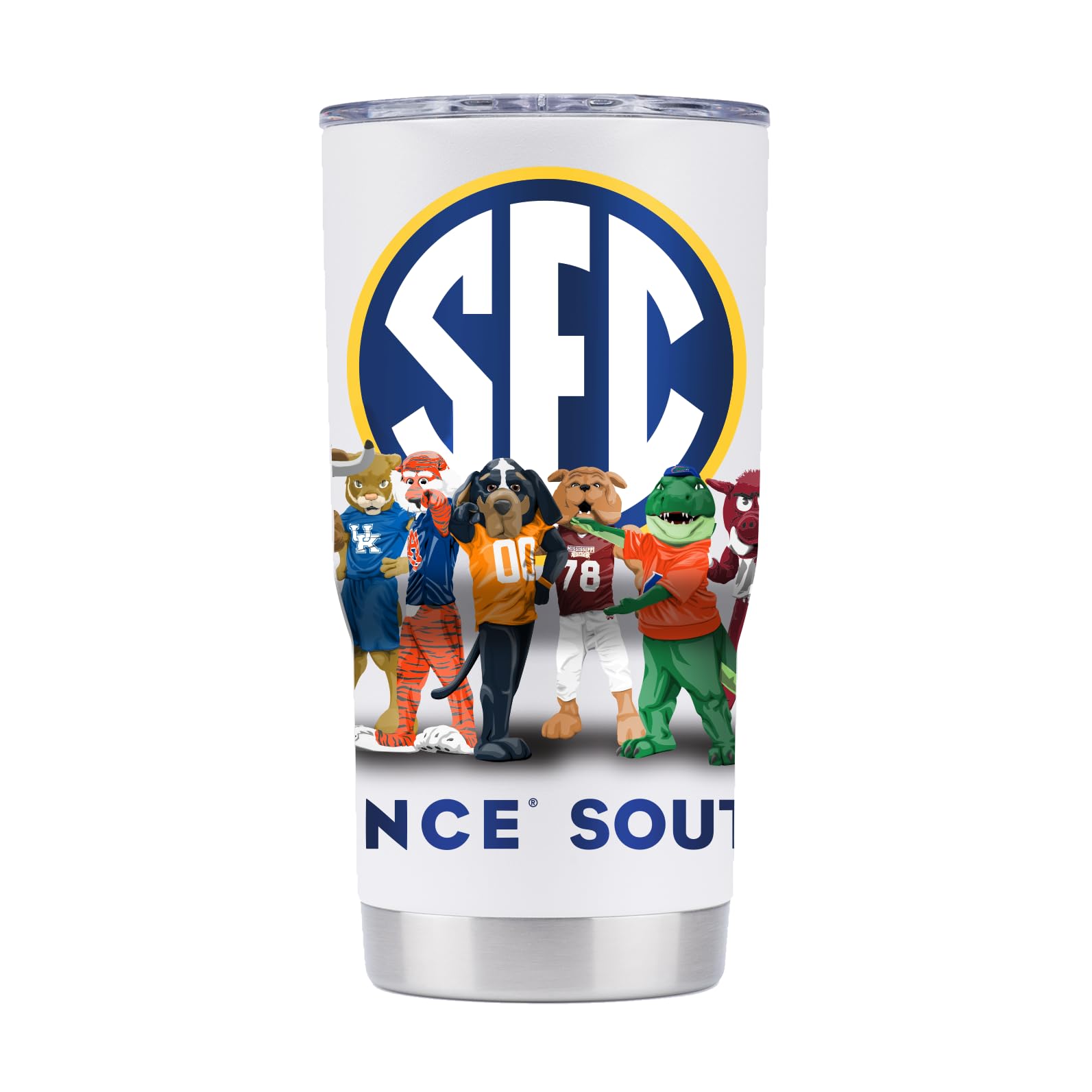 Gametime Sidekicks SEC Trinkglas, 590 ml, offizielles Lizenzprodukt, 18/8 Edelstahl, doppelwandig, vakuumisoliert, UV-LED-gedruckte Logos, Maskottchen, Weiß