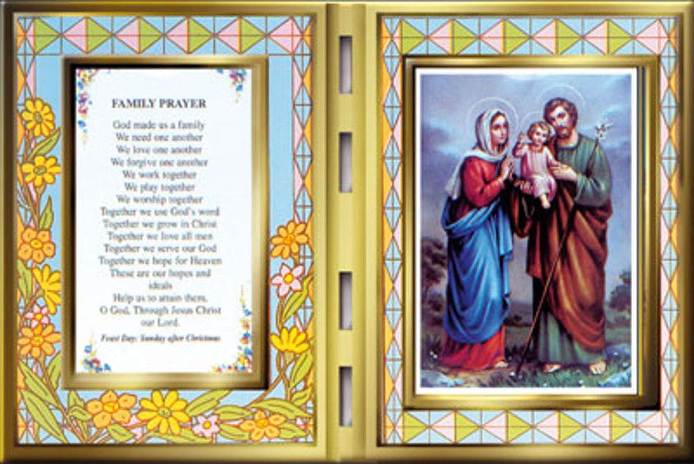 Cbc Holy Family Prayer Plaque, Stained Glass, Wall Mount, Vintage
