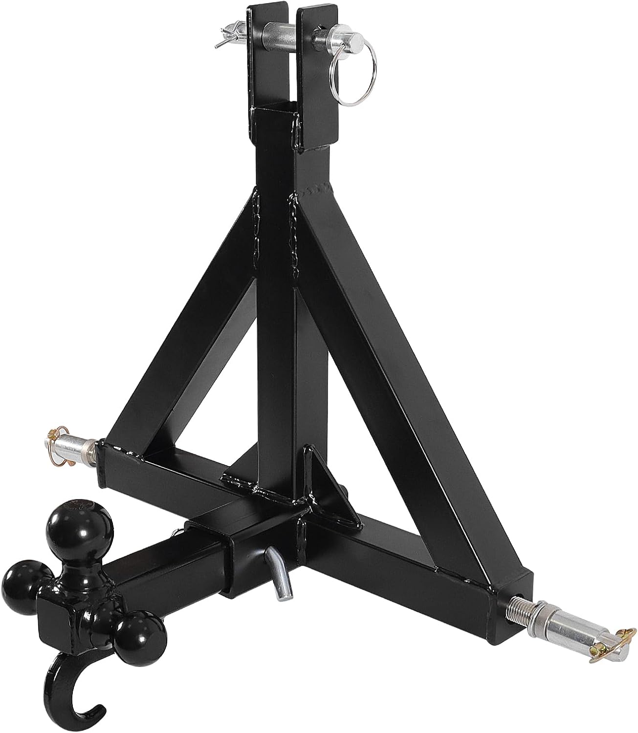 3 Point Trailer Hitch with 2" Receiver and Towing Hook - Heavy Duty Drawbar Adapter for 3 Pt Farm Equipment and Subcompact Trailers, Compatible with Kubota, Yanmar, Kioti, and Cat Tractors