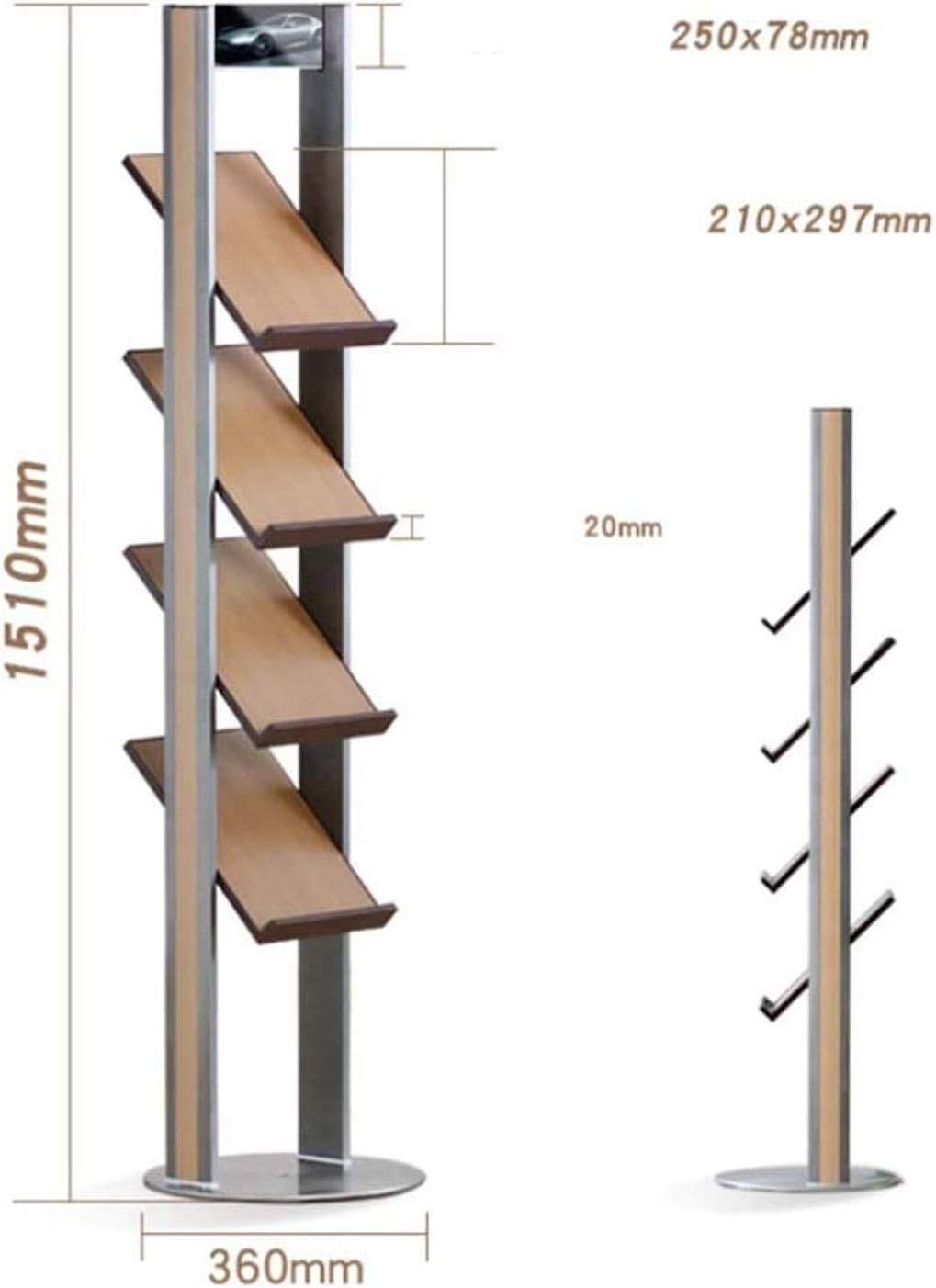 Storage Rack Floor Magazine Rack Multilayer Simple Retro Aluminum Alloy File Rack Books Magazine Storage Rack Wood Grain Rack Office Store Sign Holders (Color : Photo Color Size : 151x36cm)