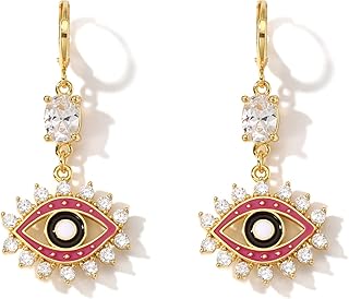 Selenichast ハートイヤリング ゴールドメッキ ムーンスターイヤリング ドロップダングル イーブルアイイヤリング レディース 誕生日 クリスマス ジュエリー ギフト, 真鍮, 宝石なし