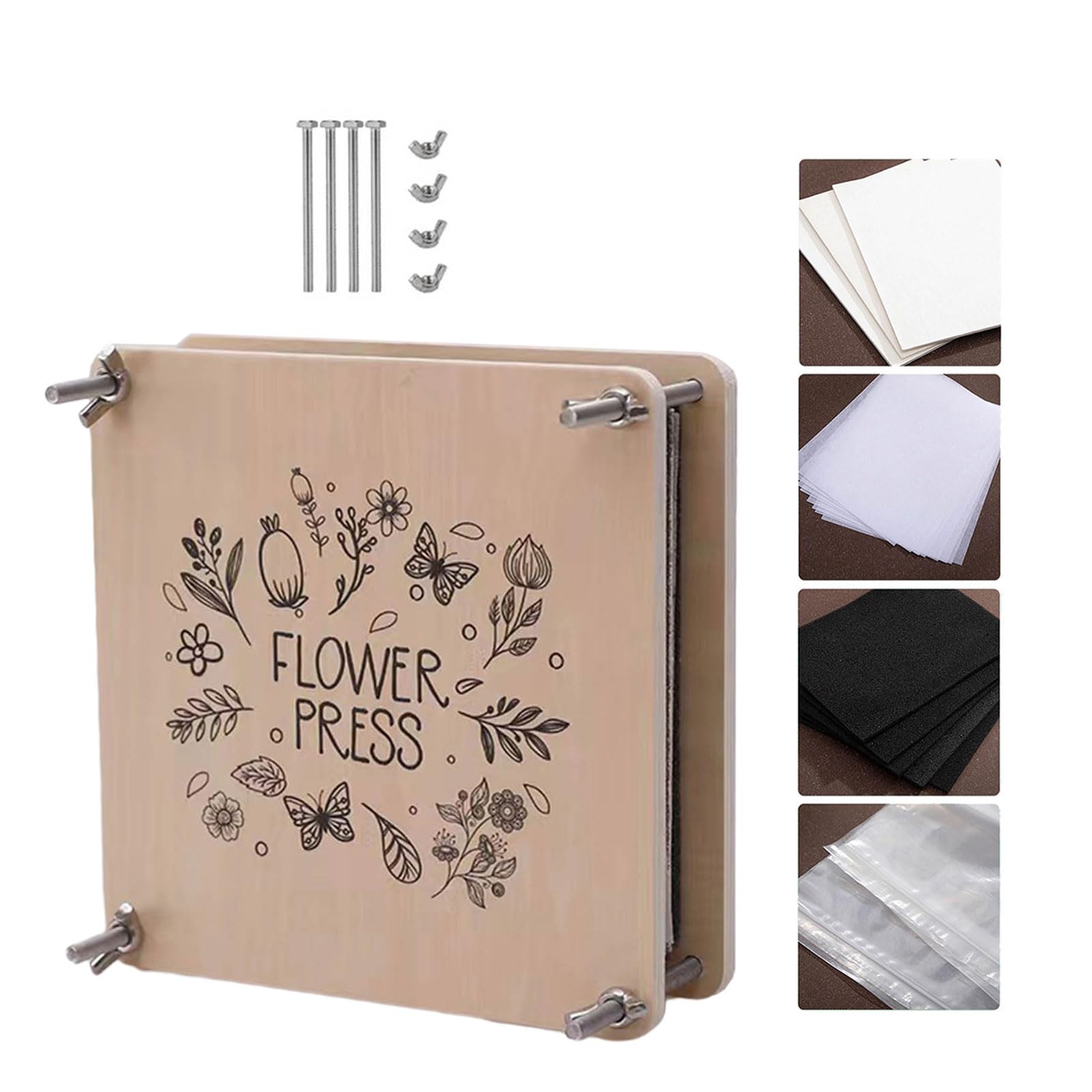 BOGEEL Pressa per fiori in legno per adulti e bambini, kit di stampa per fiori piccoli, stampa per foglie e piante, 18 x 18 cm