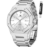 Watches for Men Stainless Steel Business Dress Large Easy to Read Analog Watch Waterproof Luminous Casual Luxury Men Watch