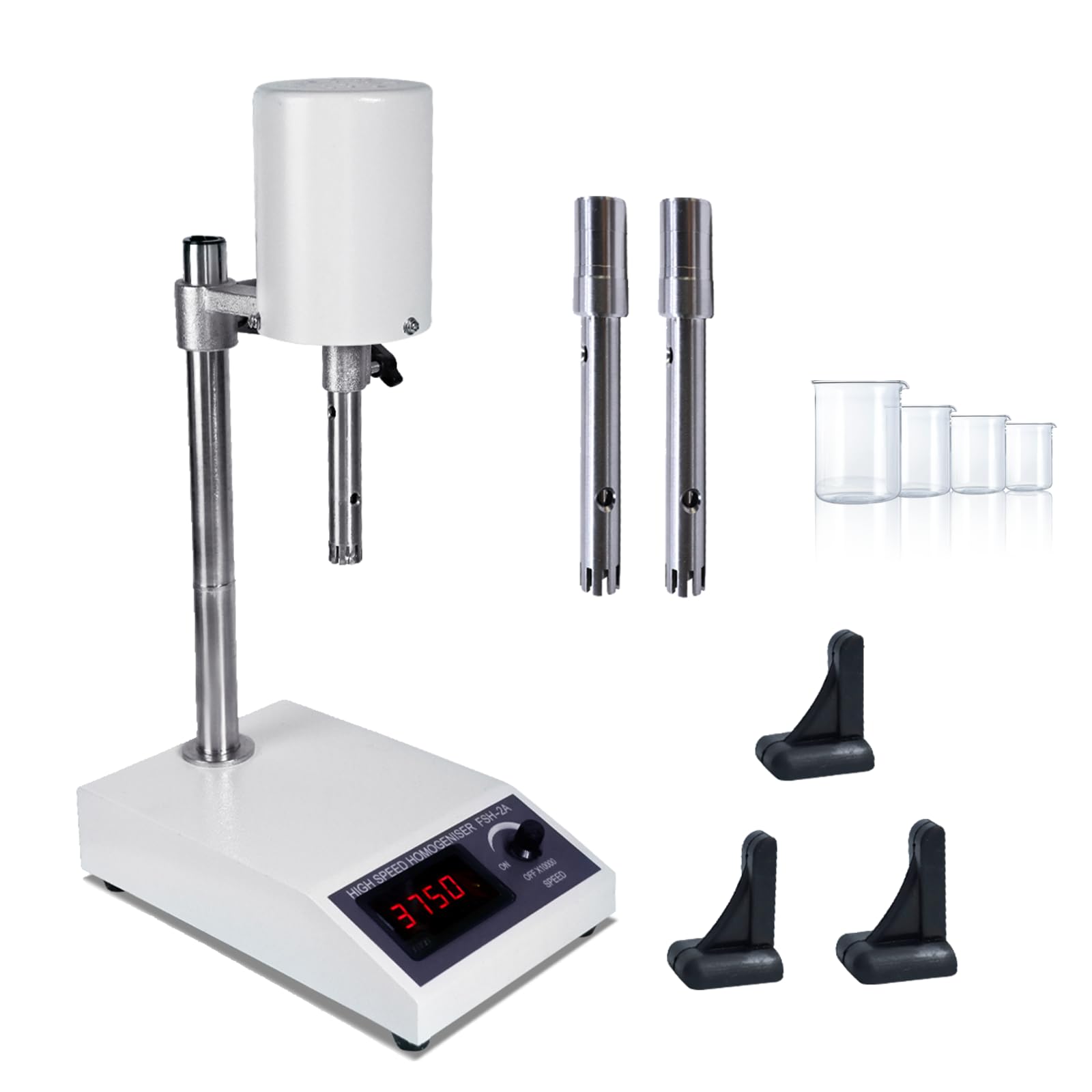 High Speed Homogenizer, FSH-2A Lab Disperser Emulsifier with 2 Working Heads/3 Fixing Bracket, Digital Display/Speed Adjustable/8000~22000RPM, for Lab Homogenizer Mixer, 200W