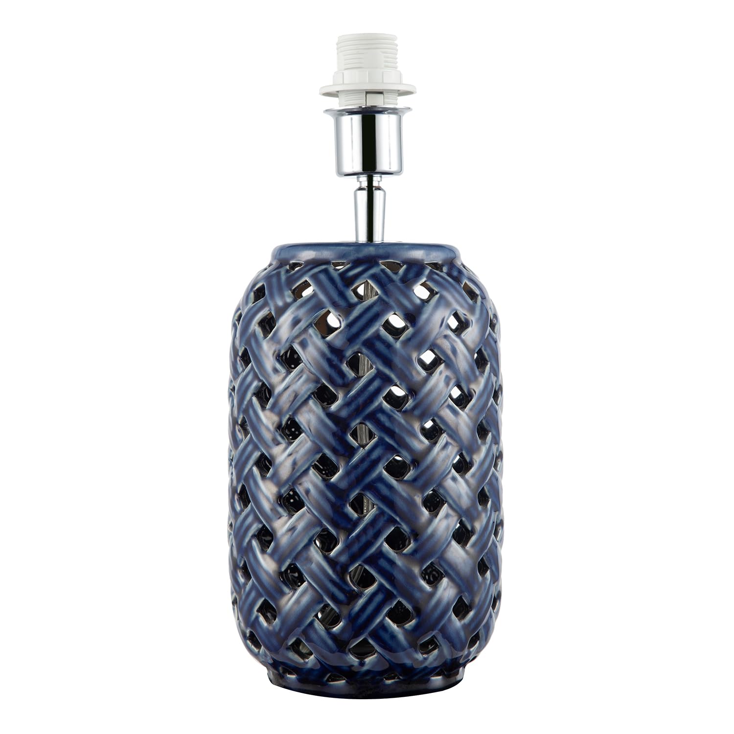 Lattice Design Ceramic Gloss Table Lamp in Brushed Midnight Blue by Happy Hom...