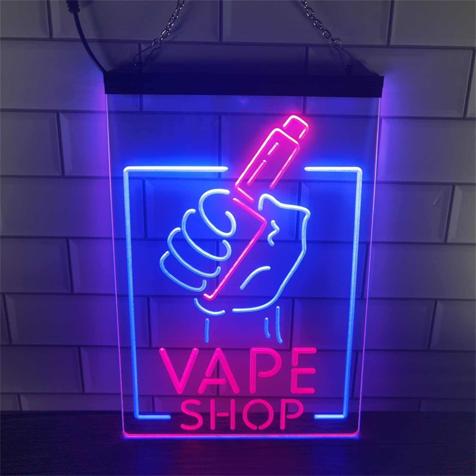 REWIS Vape Shop LED Neon Sign, Custom USB Powered Dual Color 3D Engraved Neon Lights with Dimmer, for Smoke Bar Vape Shop Wall Hanging Dimmable Decorative,Blue Red,30x20cm
