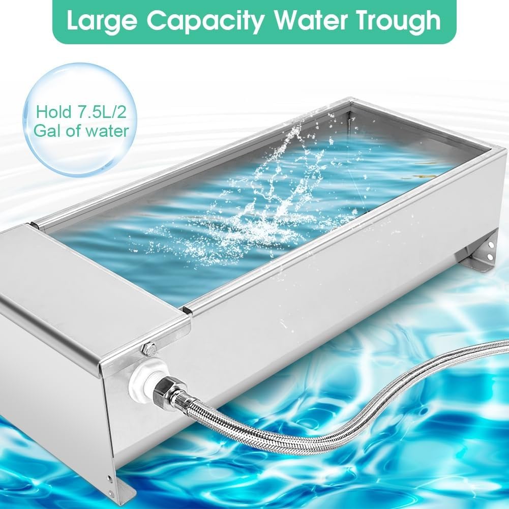 Bebedero automático para ganado, bebedero de gran capacidad de 7.5 L con kit de válvula de flotador, tanque de agua de acero inoxidable con llenado automático, dispensador de agua