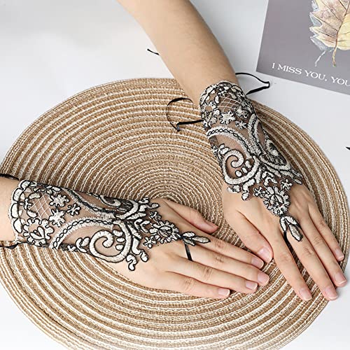 Women's Lace Floral Gloves,Mesh Bridal Gloves Short Fingerless Gloves Party Finger Gloves for Evening Dresses4