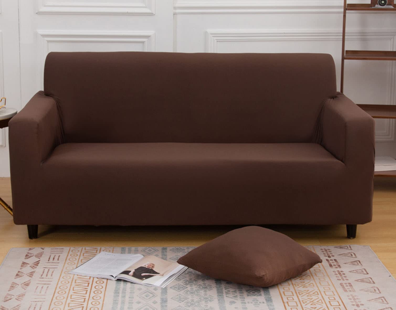 Housse de canapé extensible 3 places café foncé extensible de 190 à 230 cm