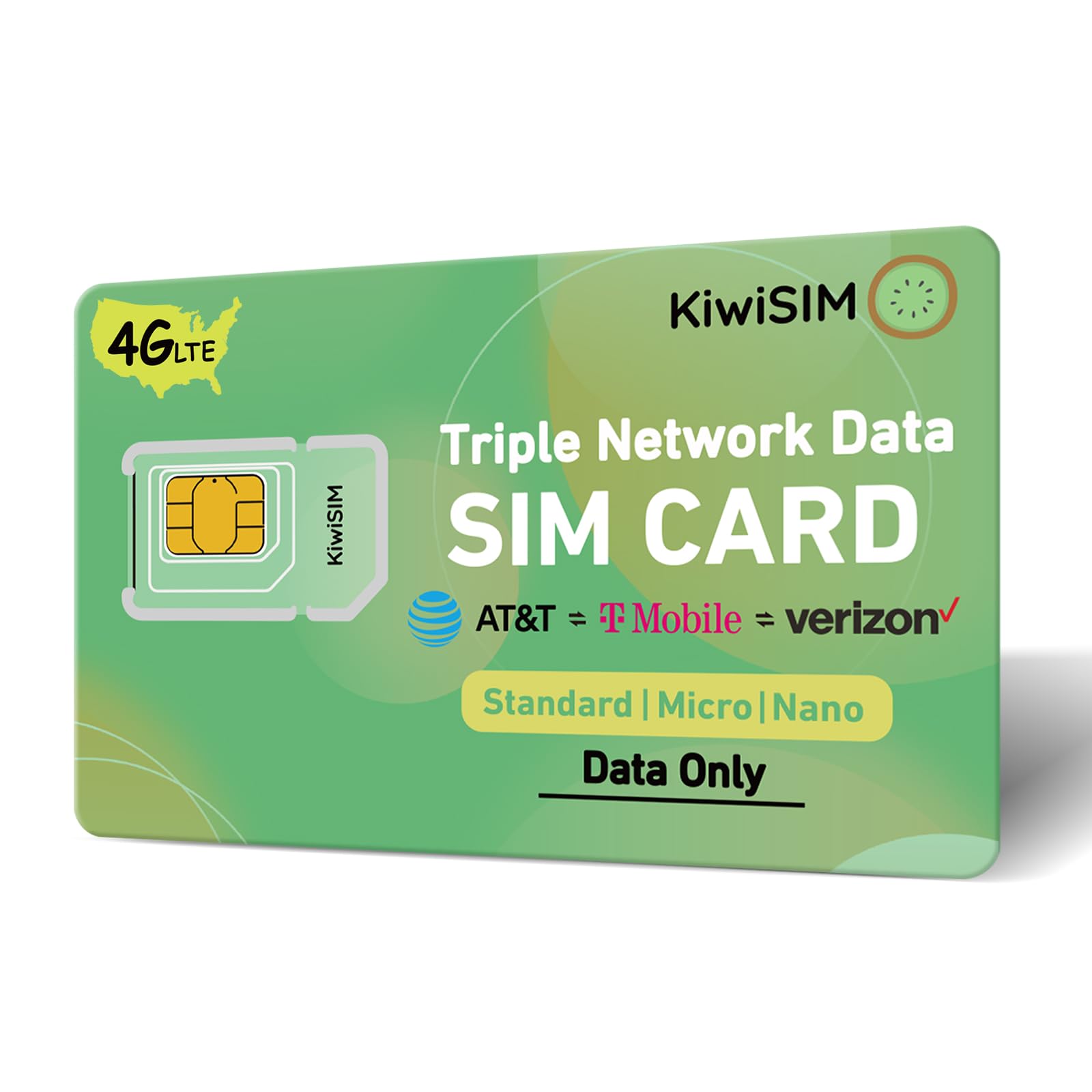 KiwiSIM Prepaid SIM Card Support for AT&T, T-Mobile and Verizon Network, Data SIM Card 4G LET for Unlocked Cellular Security Camera/Router/Mobile WiFi Hotspot, No Contract(Activate Needed)