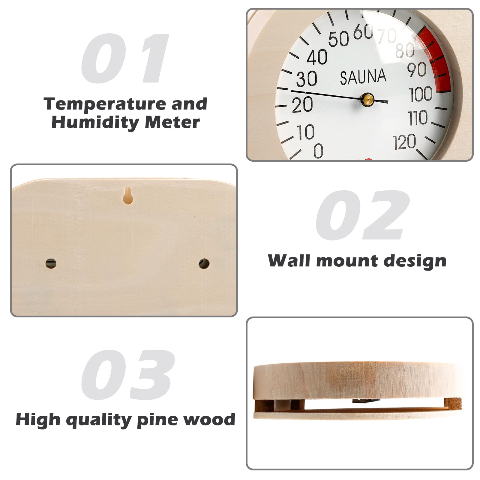 BORDEAG Thermomètre Et Hygromètre 2 En 1 De Sauna Thermomètre Hygromètre En Bois, Thermo-Hygromètre Thermomètre Analogique Hygromètre Thermomètre De Sauna Hygromètre Pour Intérieur Extérieur