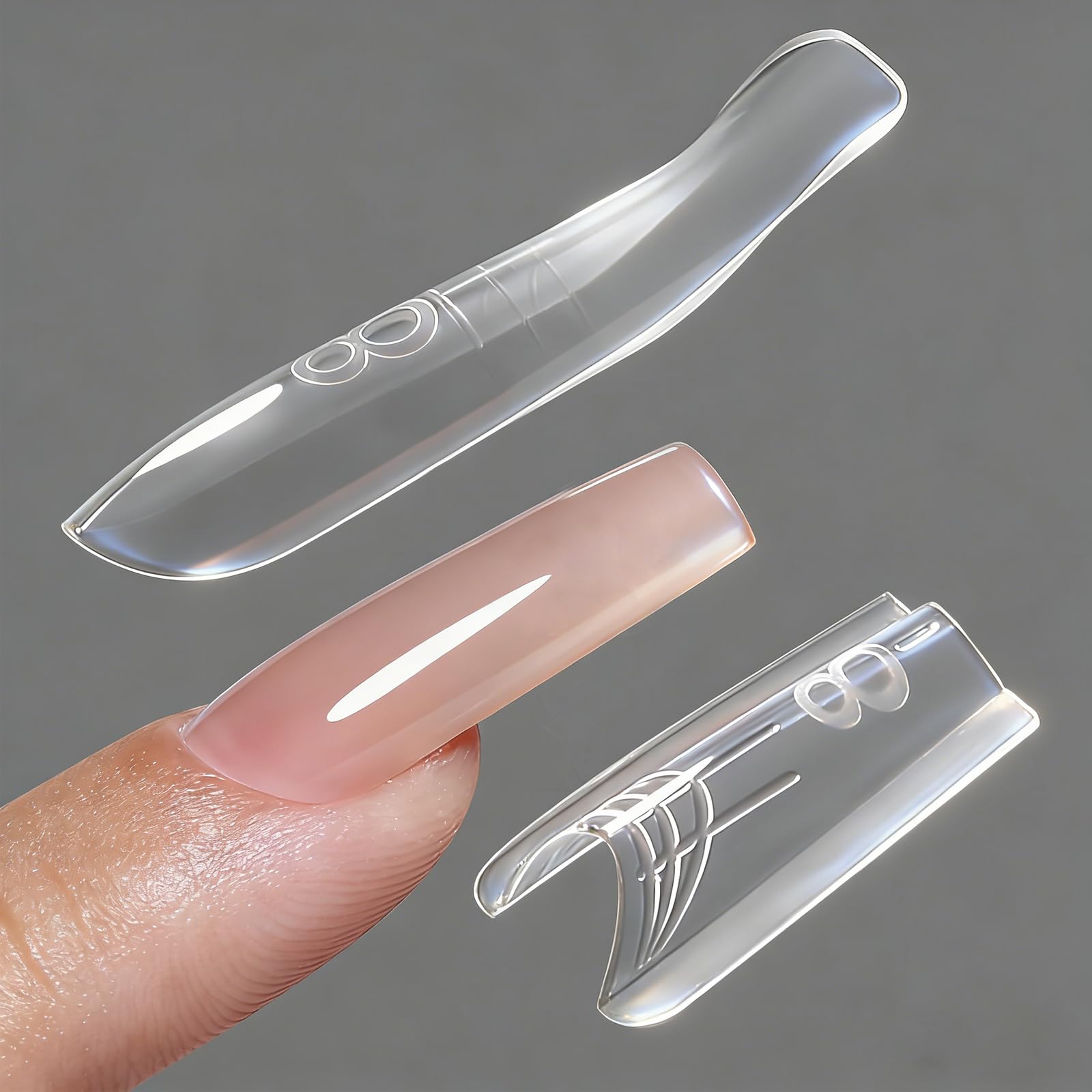 Set di 240 forme per unghie a doppio sistema, 120 fustelle superiori e 120 fustelle inferiori con 1 pennello per unghie, punte finte per extension per unghie finte a stiletto, per gel in