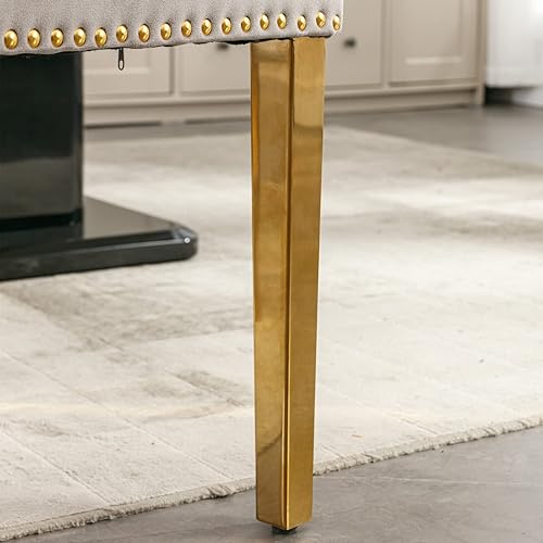 Miniatura 7 de LZ LEISURE ZONE Juego de 2 sillas de comedor de terciopelo, sillas decorativas tapizadas con patas de metal dorado, ribete de cabeza de clavo,