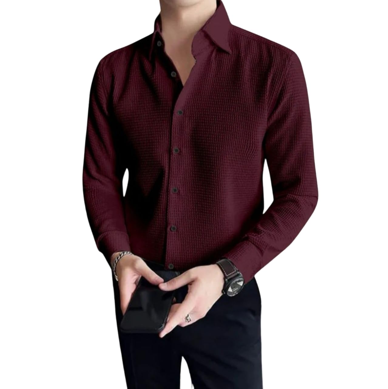 Evanden Men's Full Sleeve Popcorn Fabric Shirts