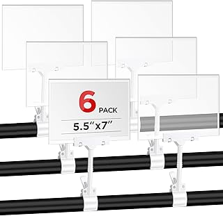 6 Pcs Acrylic Clip on Sign Holders 5.5 x 7 Inch Retail Store Sign Display Price Label Clips Plastic Double Head Swivel Signage with Card Clamp Hanging Signage for Clothing Supermarket Business