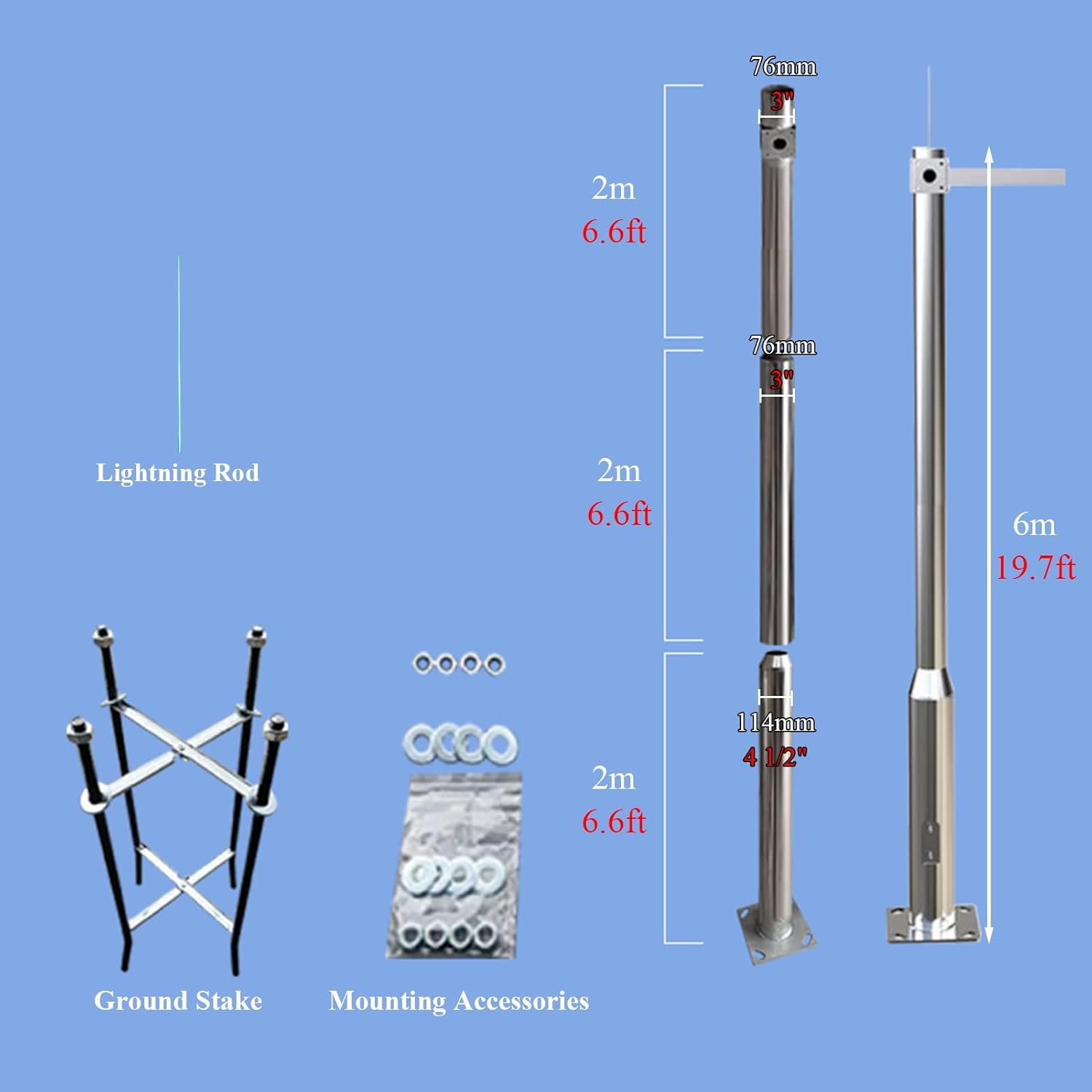 19.7ft Adjustable Security Camera Pole for Enhanced School Safety | Durable 3-Section Surveillance Stand & Bracket | Wide-Angle Monitoring Solution