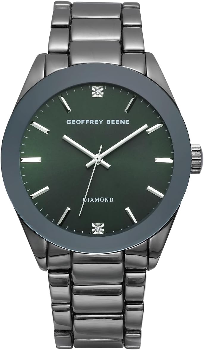 Geoffrey Beene Men's Gunmetal Metal Dress Watch, Genuine Diamond Accent Dial, Classic Quartz, Elegant Design