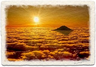 風水 絵 絵画 玄関 インテリア アートパネル 風景画 おしゃれ 壁掛け 和紙の絵写真 「朝日と黄金色の雲海の富士山」 パネル付き 30x21cm Natural Memories