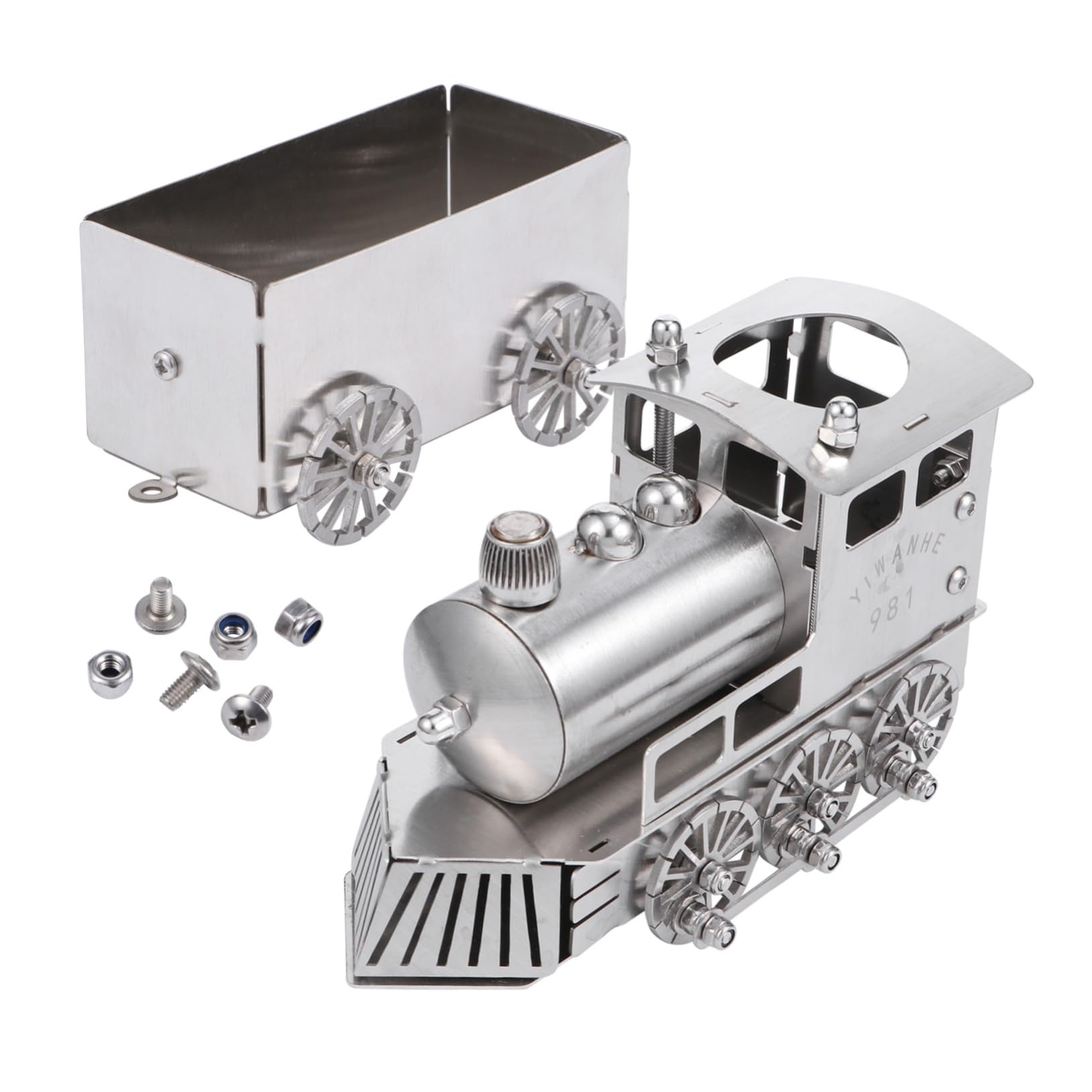 Toyvian Locomotiva a Vapore in Stile retrò in Acciaio Inossidabile Argento Modellino Resistente alla Ruggine e agli Urti, Decorazione da Scrivania per Casa e Ufficio