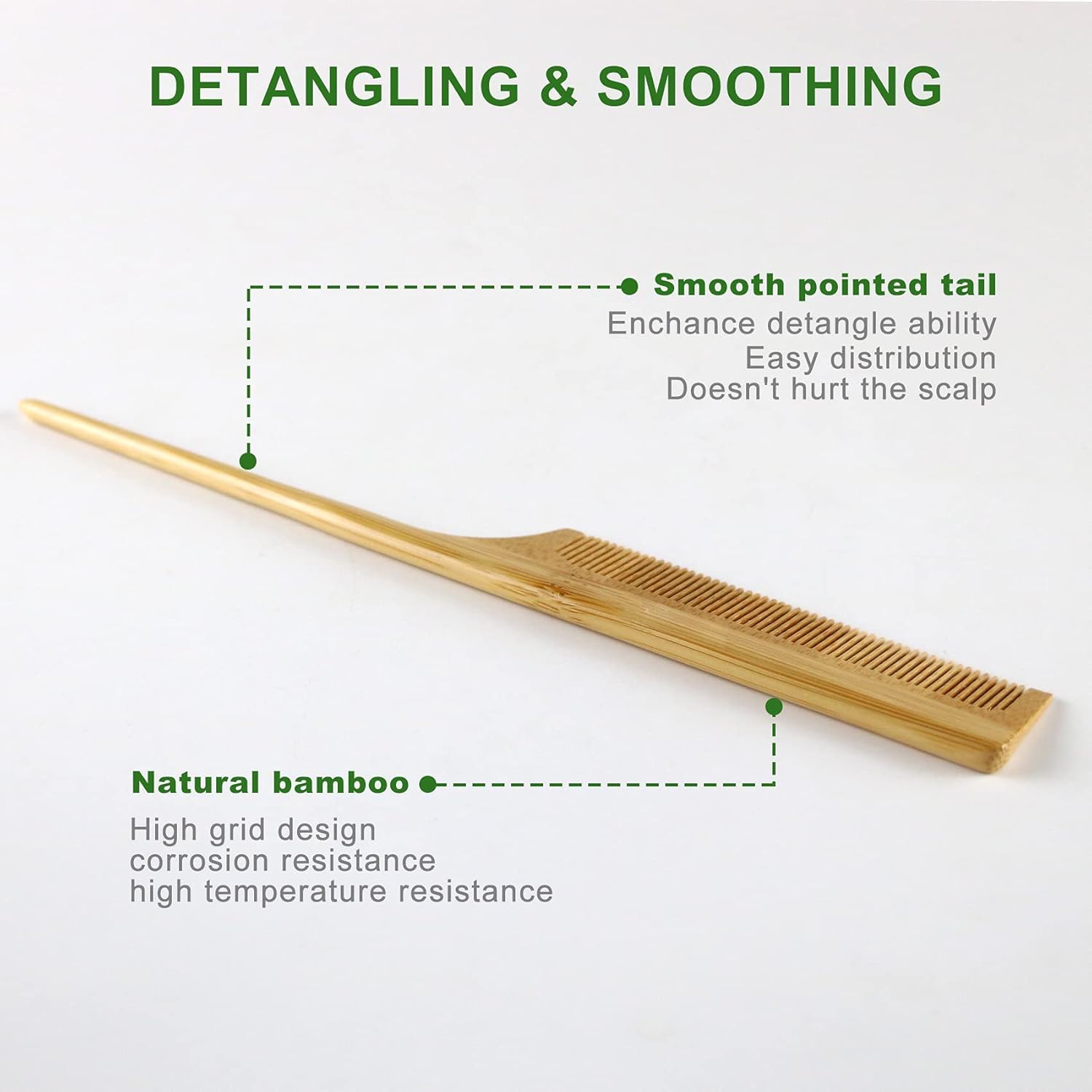 VIZARO Bamboo Hair Brush for Hair Growth Massaging Scalp Detangling Hairbrush Comb for Women Mens -Wooden Paddle Hairbrush for All Hair Types (Tail)