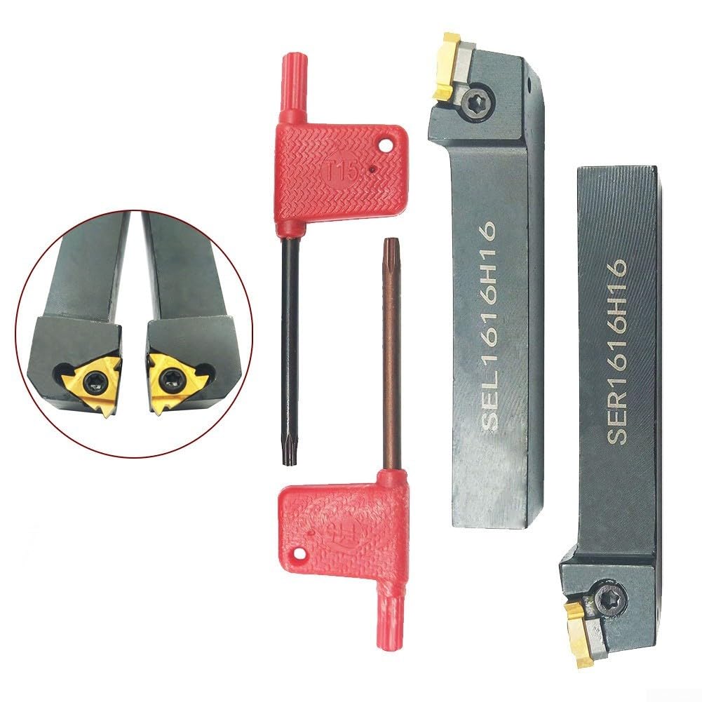 2 soportes para herramientas de torneado de carburo CNC de 5/8 pulgadas SER1616H16 con 2 insertos de giro y 1 llave T15
