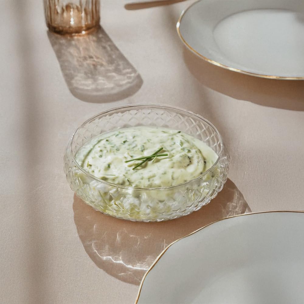 Handgemachte große Glasschüssel 24 cm – Geblasenes Streifen-Design – Spülmaschinengeeignet, BPA-frei – Ideal zum Servieren von Salaten, Obst & Snacks