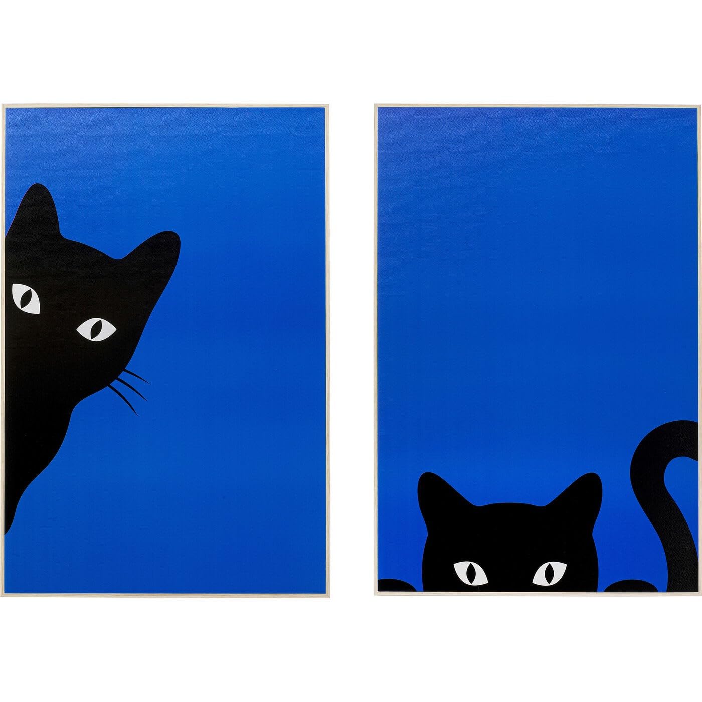 Kare Design Cuadro Ciao Gatto, Azul y Negro, Juego de 2, 40x30 cm, Rectangular, Enmarcado, Impresión Artística, Arte Abstracto Pop, Arte de Pared Moderno