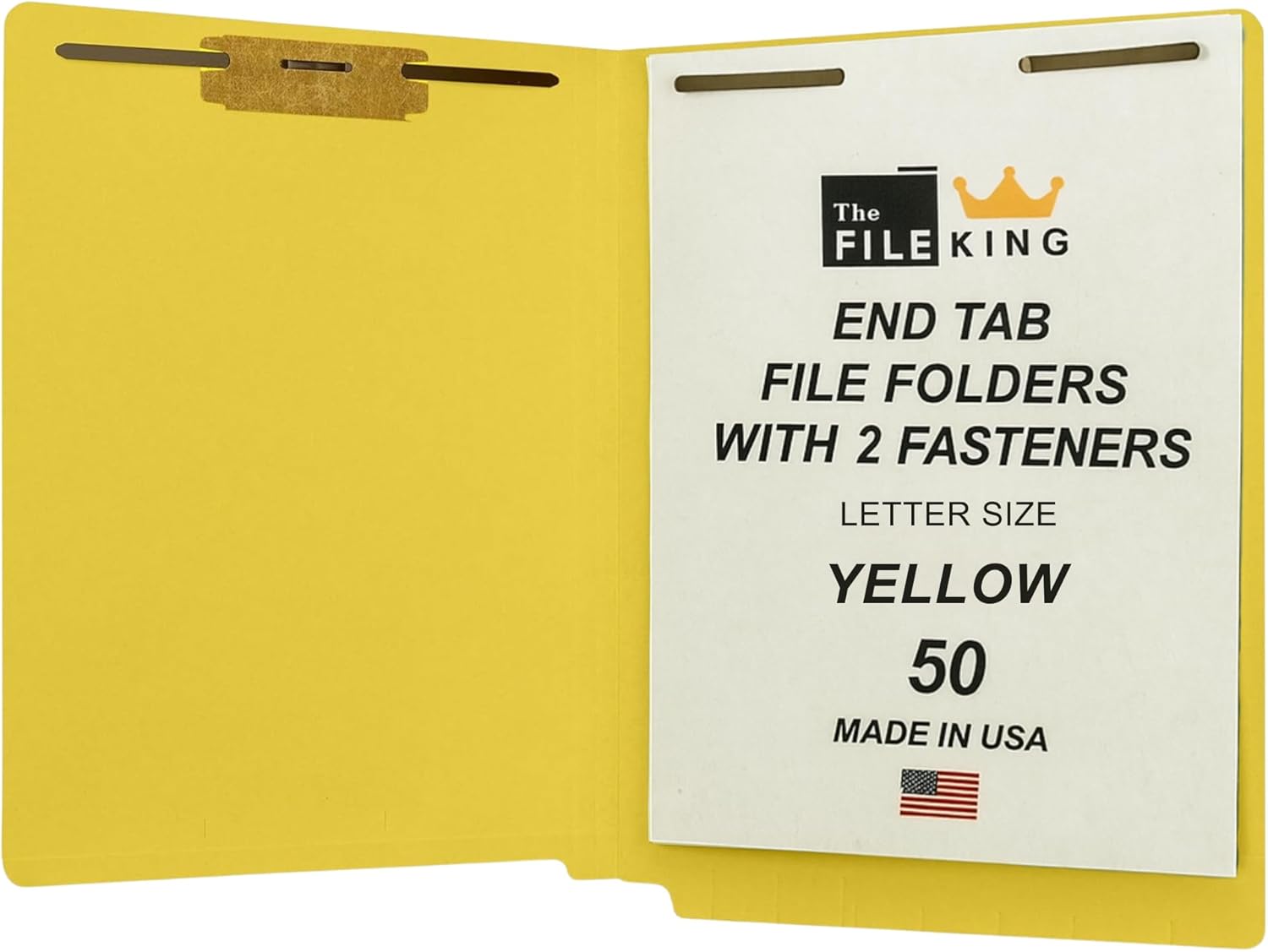 The File King End Tab File Folder with 2 Fasteners - Blue | Letter Size 8.5" x 11" | End Tab Folder for Medical Charts & Office Filing | 2” Prongs | Box of 50 | Made in USA | Heavyweight 11pt Stock