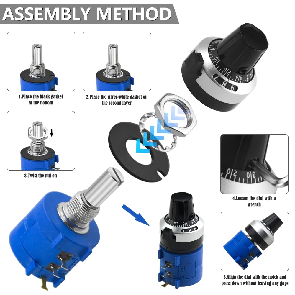 Potentiomètre multitour de précision réglable 5K Ohm 10 Tours 3590S-2-502L