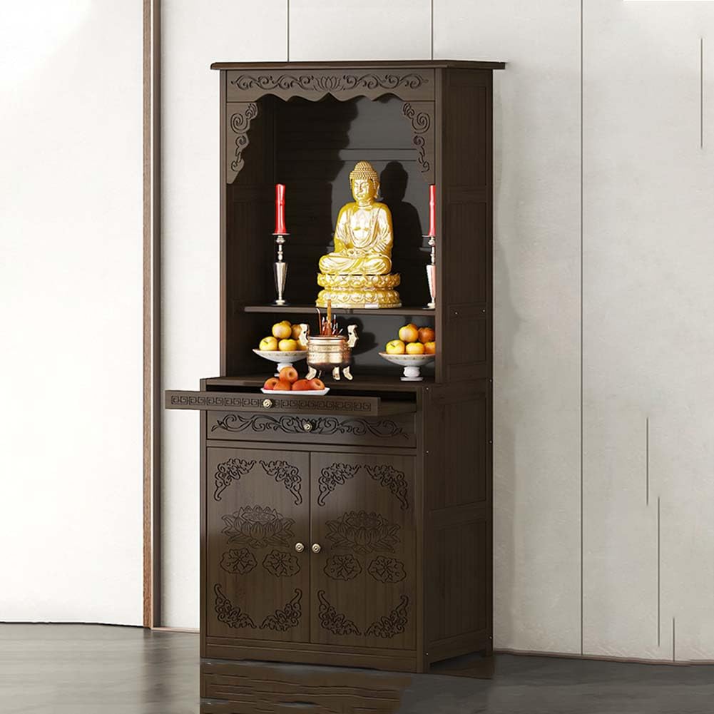 Personal Shrine Altar Table, Altar Table with Storage, Altar Cabinet, Meditation Prayer Table, Buddhist Altar, Meditation Chinese Buddha Niche Cabinet (70cm with partition)